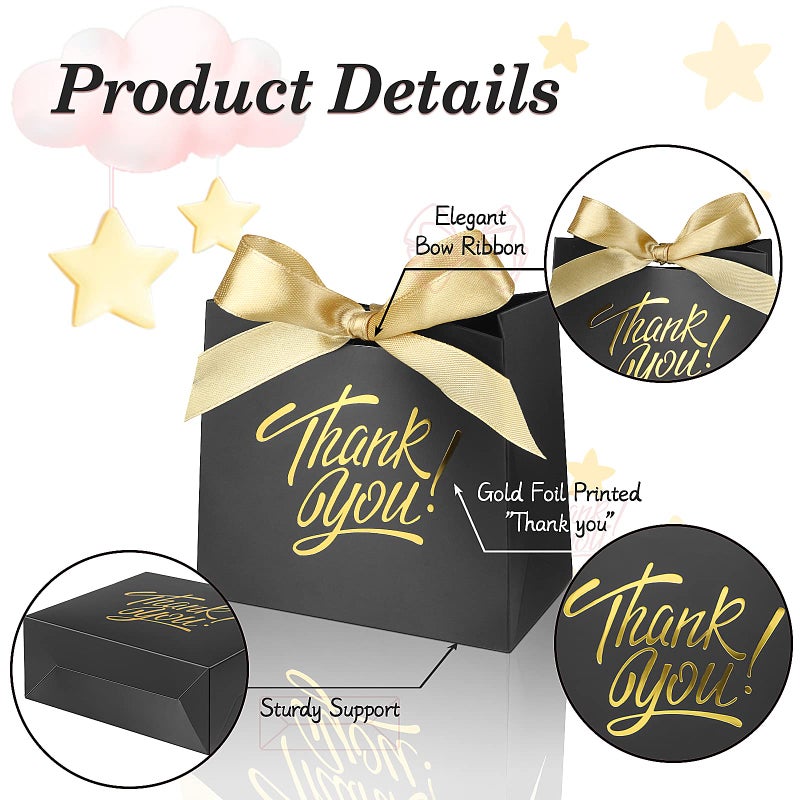 DOYIDE 60 Pack Small Thank You Gift Bags  4.5x1.8x3.9in Party Favor Bags Boxes with Bow Ribbon  Small Paper Gift Bags with Gold Foil Printed  Mini Candy Treat Bags for Birthday Wedding Party Holiday - Image 3
